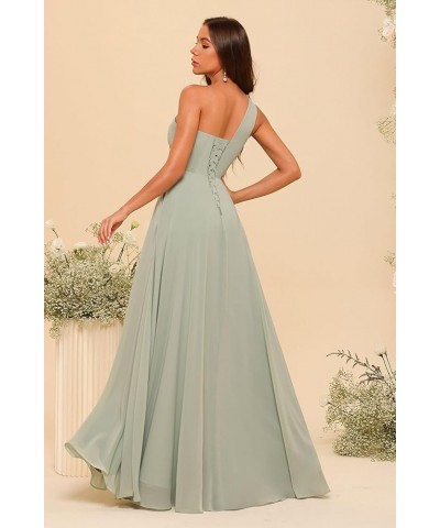 Chiffon One Shoulder Bridesmaid Dresses with Slit A-Line Long Formal Party Dress with Pockets RO022 Mint $32.34 Dresses