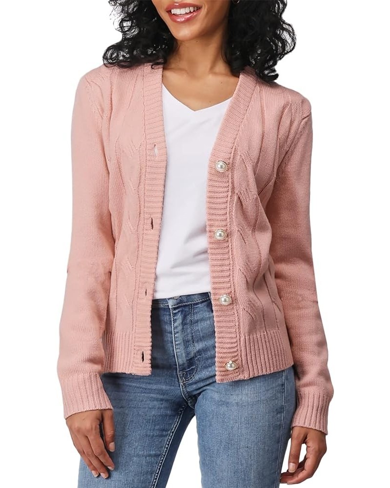 Women's Casual Slim Fit Cardigan Sweaters Long Sleeve Button Down Lightweight Waist Length Oscwocal002-palepink $15.05 Sweaters