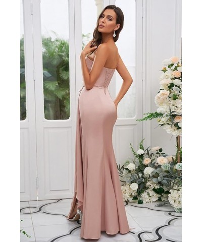 One Shoulder Satin Bridesmaid Dress Long for Women Sleeveless Ruched Formal Dress with Slit LN376 Blush $29.25 Dresses