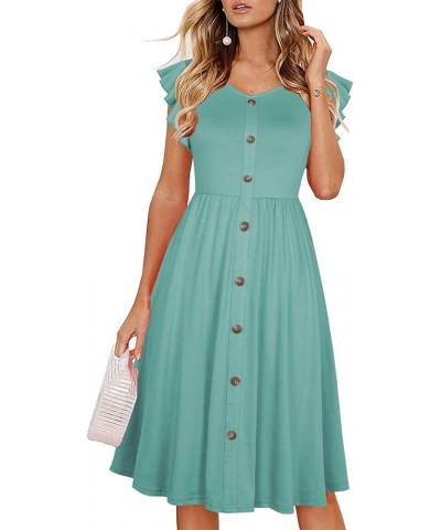 Women's Casual Summer Ruffle Sleeve V-Neck Button Down A-Line Swing Party Dress Light Green $15.17 Dresses