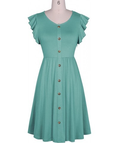 Women's Casual Summer Ruffle Sleeve V-Neck Button Down A-Line Swing Party Dress Light Green $15.17 Dresses