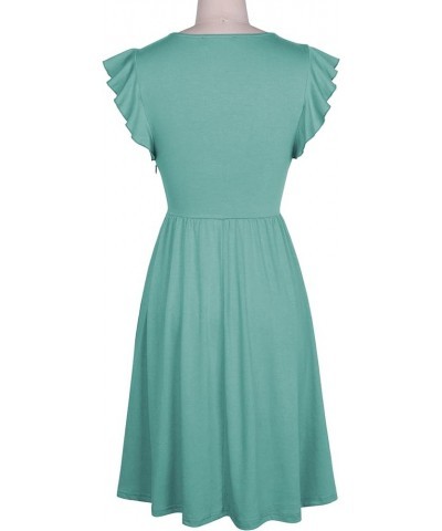 Women's Casual Summer Ruffle Sleeve V-Neck Button Down A-Line Swing Party Dress Light Green $15.17 Dresses