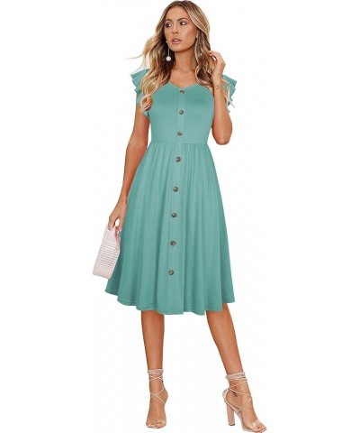 Women's Casual Summer Ruffle Sleeve V-Neck Button Down A-Line Swing Party Dress Light Green $15.17 Dresses