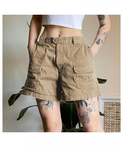 Patchwork Jean Shorts Women Frayed Raw Hem Straight Leg Loose Fit A Line Denim Shorts Wkhaki $8.99 Activewear