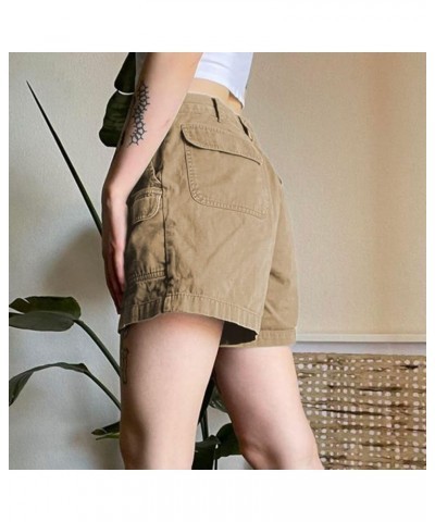 Patchwork Jean Shorts Women Frayed Raw Hem Straight Leg Loose Fit A Line Denim Shorts Wkhaki $8.99 Activewear