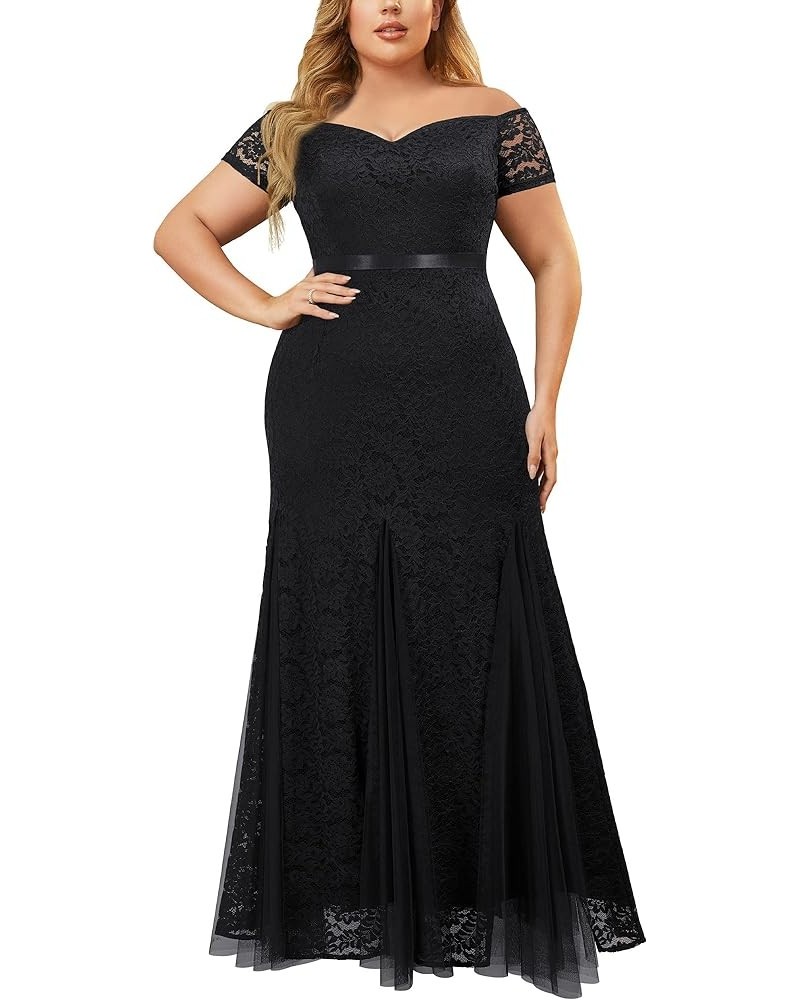 Women's Plus Size Formal Off Shoulder Vintage Floral Lace Mermaid Maxi Evening Party Dress Black $27.20 Dresses