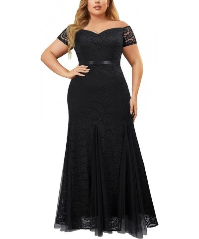 Women's Plus Size Formal Off Shoulder Vintage Floral Lace Mermaid Maxi Evening Party Dress Black $27.20 Dresses