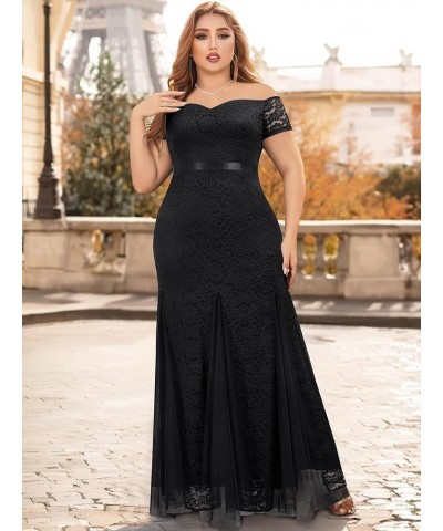 Women's Plus Size Formal Off Shoulder Vintage Floral Lace Mermaid Maxi Evening Party Dress Black $27.20 Dresses