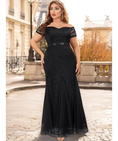 Women's Plus Size Formal Off Shoulder Vintage Floral Lace Mermaid Maxi Evening Party Dress Black $27.20 Dresses