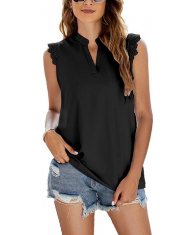 Women's 2024 V Neck Collared Sleeveless Solid Top Summer Business Work Blouse Black $17.39 Blouses