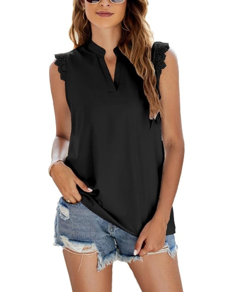 Women's 2024 V Neck Collared Sleeveless Solid Top Summer Business Work Blouse Black $17.39 Blouses