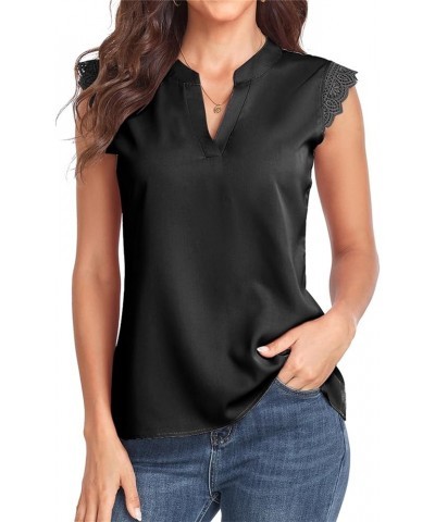 Women's 2024 V Neck Collared Sleeveless Solid Top Summer Business Work Blouse Black $17.39 Blouses