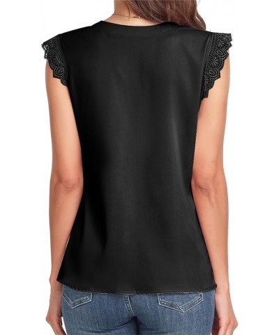 Women's 2024 V Neck Collared Sleeveless Solid Top Summer Business Work Blouse Black $17.39 Blouses