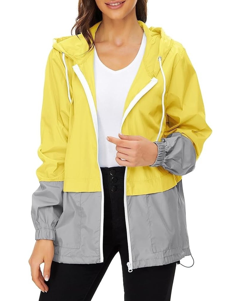 Women's Raincoat Waterproof Windbreaker Hoodie Sunscreen Zipper Jacket Lightweight Outdoor Hiking Color Block Jacket 01-yello...