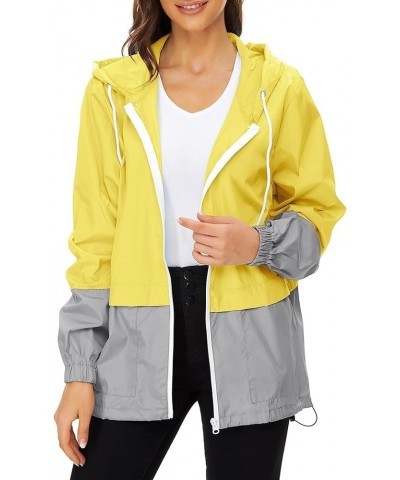 Women's Raincoat Waterproof Windbreaker Hoodie Sunscreen Zipper Jacket Lightweight Outdoor Hiking Color Block Jacket 01-yello...