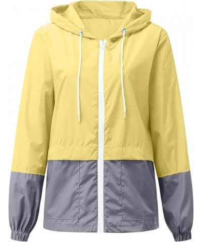 Women's Raincoat Waterproof Windbreaker Hoodie Sunscreen Zipper Jacket Lightweight Outdoor Hiking Color Block Jacket 01-yello...