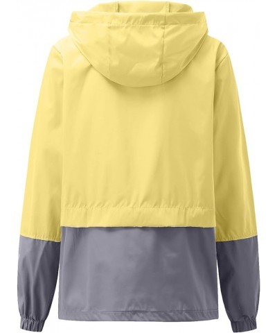 Women's Raincoat Waterproof Windbreaker Hoodie Sunscreen Zipper Jacket Lightweight Outdoor Hiking Color Block Jacket 01-yello...