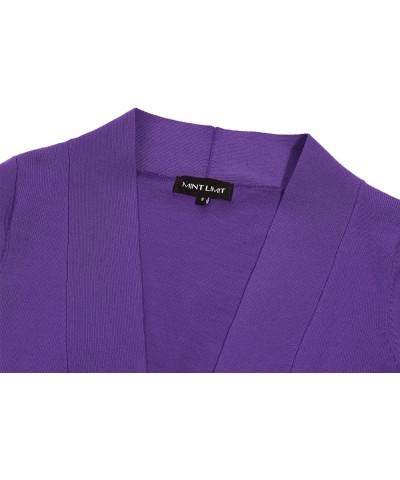 Women's Shrug Bolero Open Front 3/4 Sleeve Cropped Cardigan Sweater Short Sleeve - Dark Purple $12.32 Sweaters