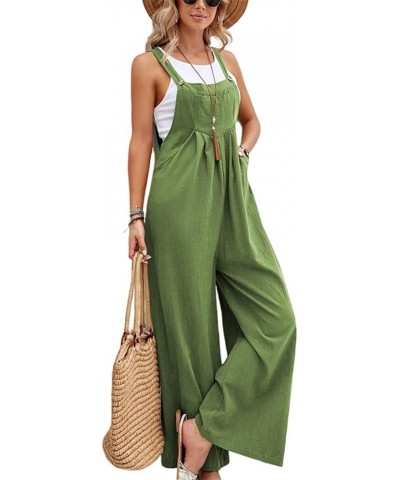 Women's 2023 Summer Solid Color Casual Overalls Dressy Sleeveless Wide Leg Jumpsuits Loose Fit Romper with Pockets (Color : A...