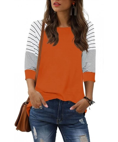 Womens Striped 3/4 Sleeve Tops Casual Raglan Sleeve Shirts Round Neck Long Sleeve T Shirts Tee 03 Orange $8.54 T-Shirts