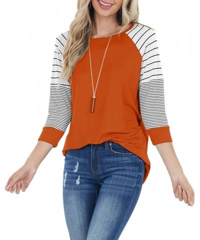 Womens Striped 3/4 Sleeve Tops Casual Raglan Sleeve Shirts Round Neck Long Sleeve T Shirts Tee 03 Orange $8.54 T-Shirts