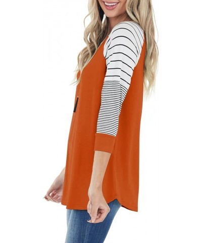 Womens Striped 3/4 Sleeve Tops Casual Raglan Sleeve Shirts Round Neck Long Sleeve T Shirts Tee 03 Orange $8.54 T-Shirts