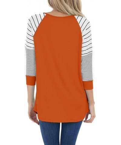 Womens Striped 3/4 Sleeve Tops Casual Raglan Sleeve Shirts Round Neck Long Sleeve T Shirts Tee 03 Orange $8.54 T-Shirts