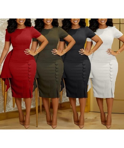 Formal Dresses for Women Fall V Neck Long Sleeve Office Work Knee Length Zipper Button Wrap Bodycon Dress White $19.09 Dresses