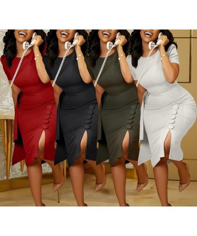 Formal Dresses for Women Fall V Neck Long Sleeve Office Work Knee Length Zipper Button Wrap Bodycon Dress White $19.09 Dresses