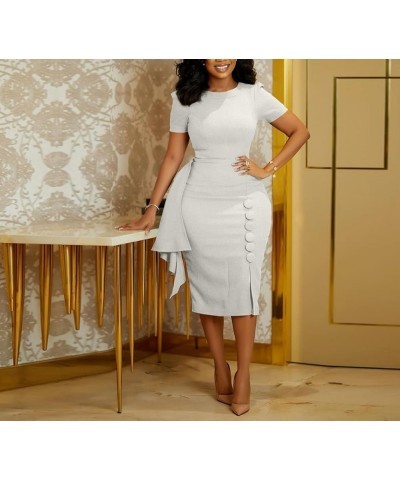 Formal Dresses for Women Fall V Neck Long Sleeve Office Work Knee Length Zipper Button Wrap Bodycon Dress White $19.09 Dresses