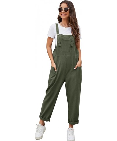 Women's Casual Cotton Overalls Wide Leg Loose Fit Jumpsuit Baggy Rompers with Pockets Armygreen $16.44 Overalls