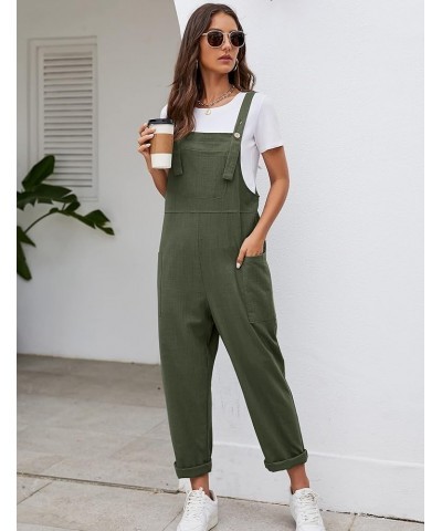 Women's Casual Cotton Overalls Wide Leg Loose Fit Jumpsuit Baggy Rompers with Pockets Armygreen $16.44 Overalls