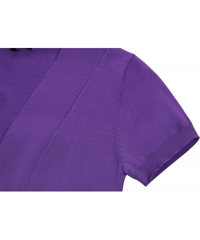 Women's Shrug Bolero Open Front 3/4 Sleeve Cropped Cardigan Sweater Short Sleeve - Dark Purple $12.32 Sweaters