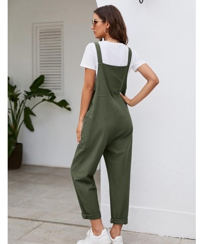 Women's Casual Cotton Overalls Wide Leg Loose Fit Jumpsuit Baggy Rompers with Pockets Armygreen $16.44 Overalls