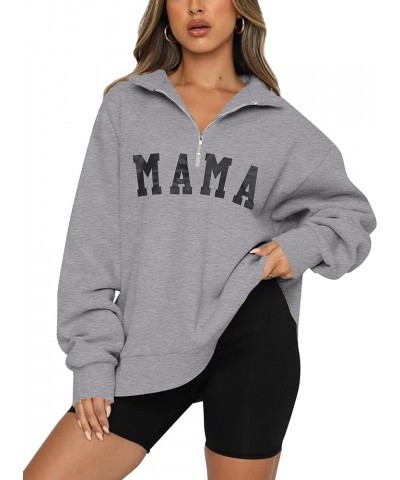 Mama Sweatshirt Women Mom Life Zip Up Pullover Lapel Half Zip Sweatshirts Mama Print Casual Loose Long Sleeve Top Grey $14.40...