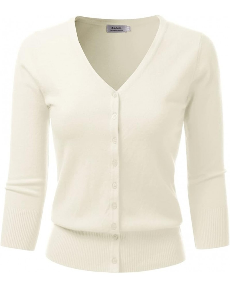 Women's 3/4 Sleeve V-Neck Button Down Knit Sweater Soft Cardigan (S-XXL) Dbt303_ivory $17.97 Sweaters