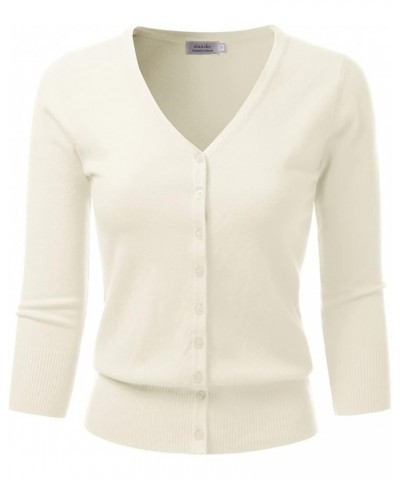 Women's 3/4 Sleeve V-Neck Button Down Knit Sweater Soft Cardigan (S-XXL) Dbt303_ivory $17.97 Sweaters