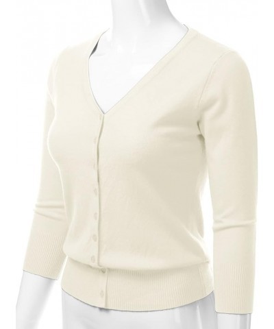 Women's 3/4 Sleeve V-Neck Button Down Knit Sweater Soft Cardigan (S-XXL) Dbt303_ivory $17.97 Sweaters