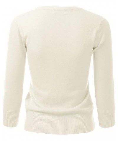 Women's 3/4 Sleeve V-Neck Button Down Knit Sweater Soft Cardigan (S-XXL) Dbt303_ivory $17.97 Sweaters