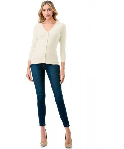 Women's 3/4 Sleeve V-Neck Button Down Knit Sweater Soft Cardigan (S-XXL) Dbt303_ivory $17.97 Sweaters