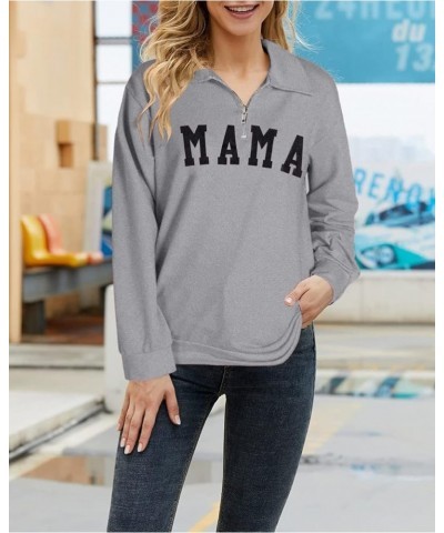 Mama Sweatshirt Women Mom Life Zip Up Pullover Lapel Half Zip Sweatshirts Mama Print Casual Loose Long Sleeve Top Grey $14.40...