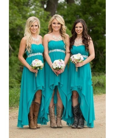 Chiffon Bridesmaid Dresses High Low Strapless Country Bridal Wedding Party Gowns Sage $39.10 Dresses