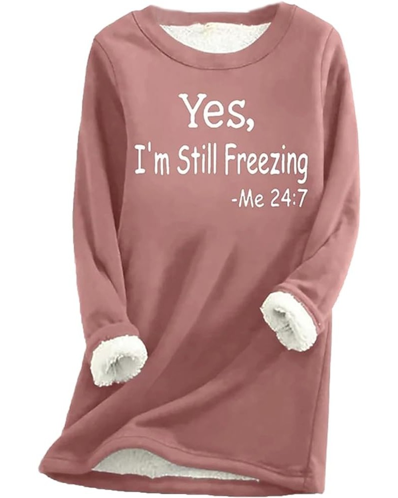 Women 2023 Winter Warm Sherpa Lined Fleece Crewneck Sweatshirts Pullover Loungewear 1_pink $8.23 Hoodies & Sweatshirts