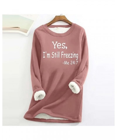 Women 2023 Winter Warm Sherpa Lined Fleece Crewneck Sweatshirts Pullover Loungewear 1_pink $8.23 Hoodies & Sweatshirts