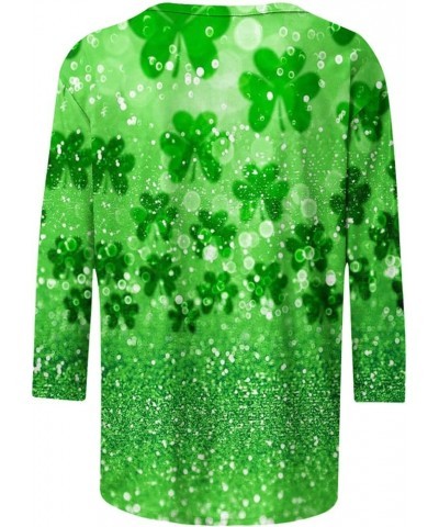 St. Patrick's Day Tshirt Women Lucky Clover Print Irish Shirt 3/4 Sleeve Shirts Shamrock Graphic Tees Crewneck Tops A8-green~...