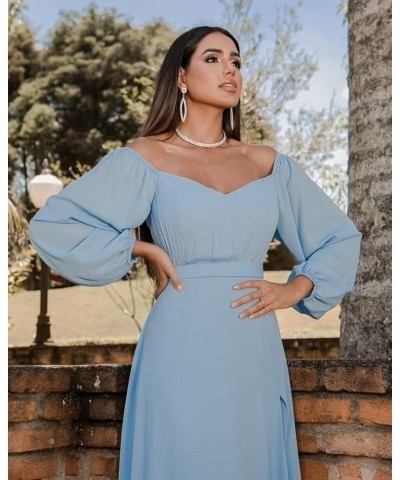 Long Sleeve Bridesmaid Dresses 2023 Chiffon Sweetheart Off The Shoulder Formal Evening Dresses with Slit White $30.24 Dresses