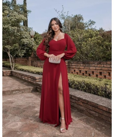 Long Sleeve Bridesmaid Dresses 2023 Chiffon Sweetheart Off The Shoulder Formal Evening Dresses with Slit White $30.24 Dresses