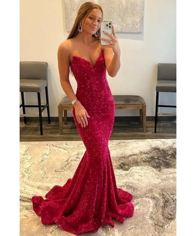 Mermaid Prom Dresses for Women Ball Gown Sparkly Sequin V Neck Long Formal Evening Gown Pink $42.38 Dresses