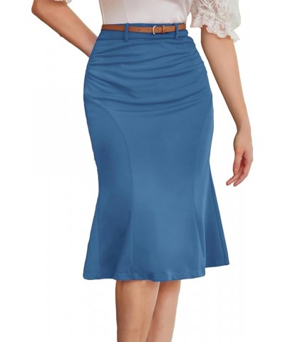 Women's Bodycon Pencil Skirt with Belt Knee Length 1950s Vintage Work Business Skirts Blue $14.80 Skirts