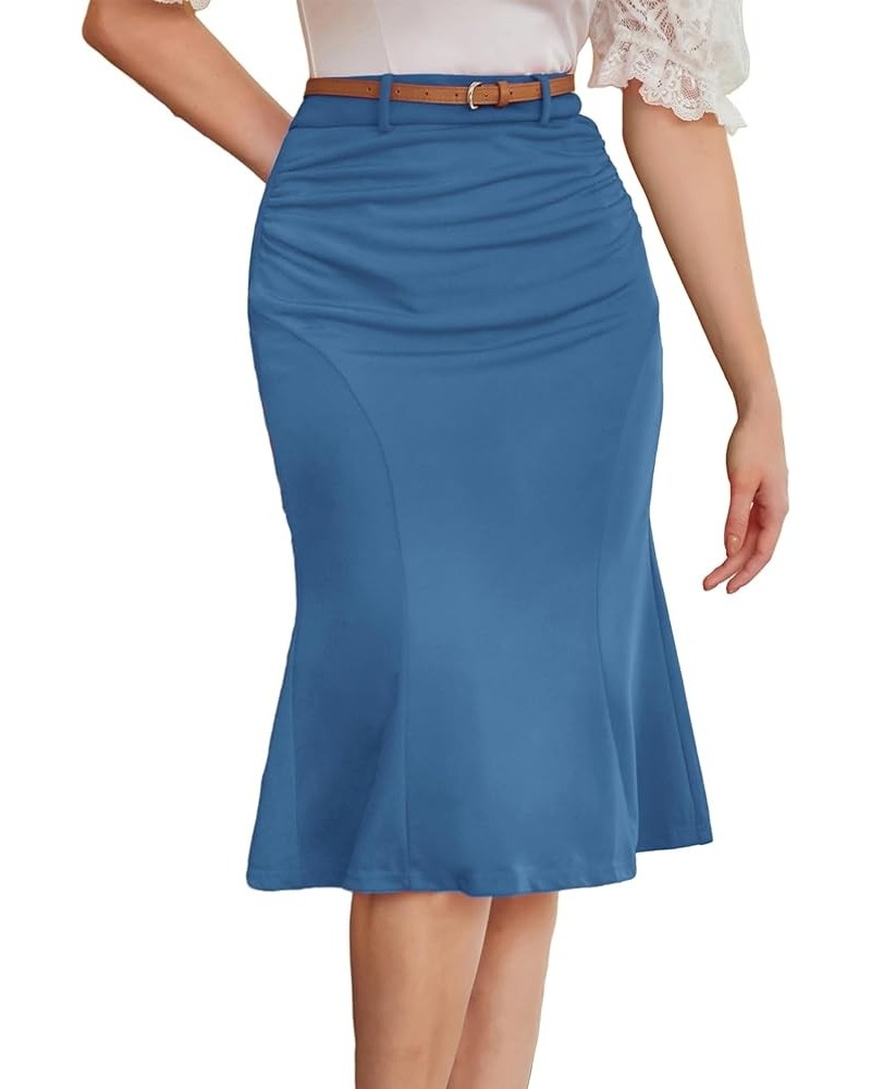 Women's Bodycon Pencil Skirt with Belt Knee Length 1950s Vintage Work Business Skirts Blue $14.80 Skirts